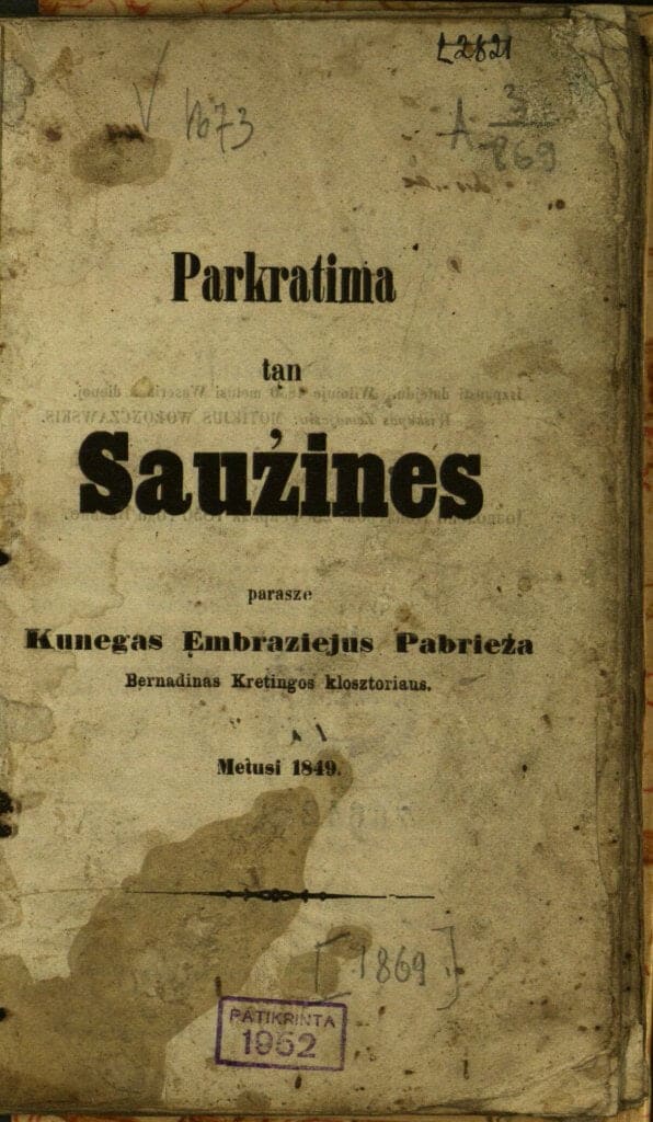 Jurgio Ambraziejaus Pabrėžos „Parkratima tąn saużines“ titulinis lapas